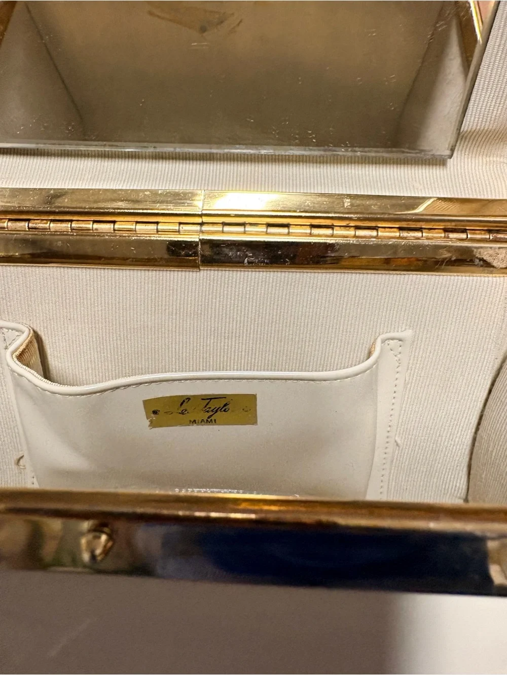 Classic Cream Box Handbag with Gold Trim